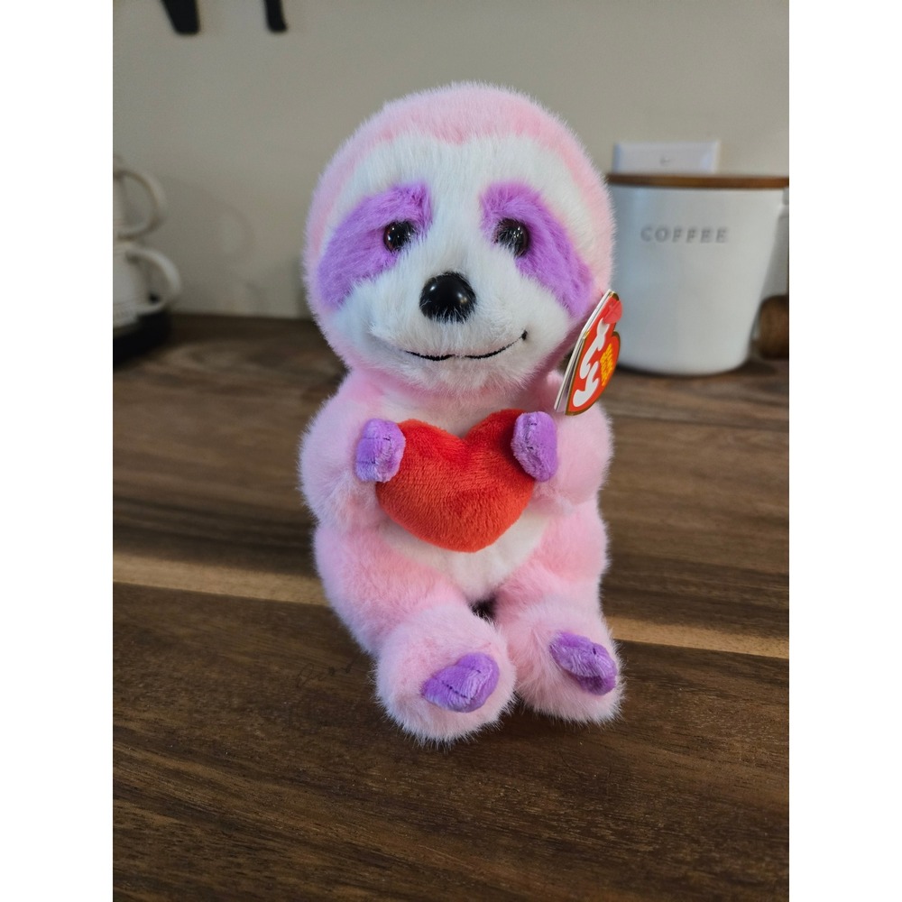 Ty Beanie Bellies Tart the Sloth Pink Plush with Heart 40578 New with Tags